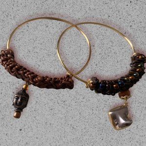 Unisex Leather and Gold Bangles